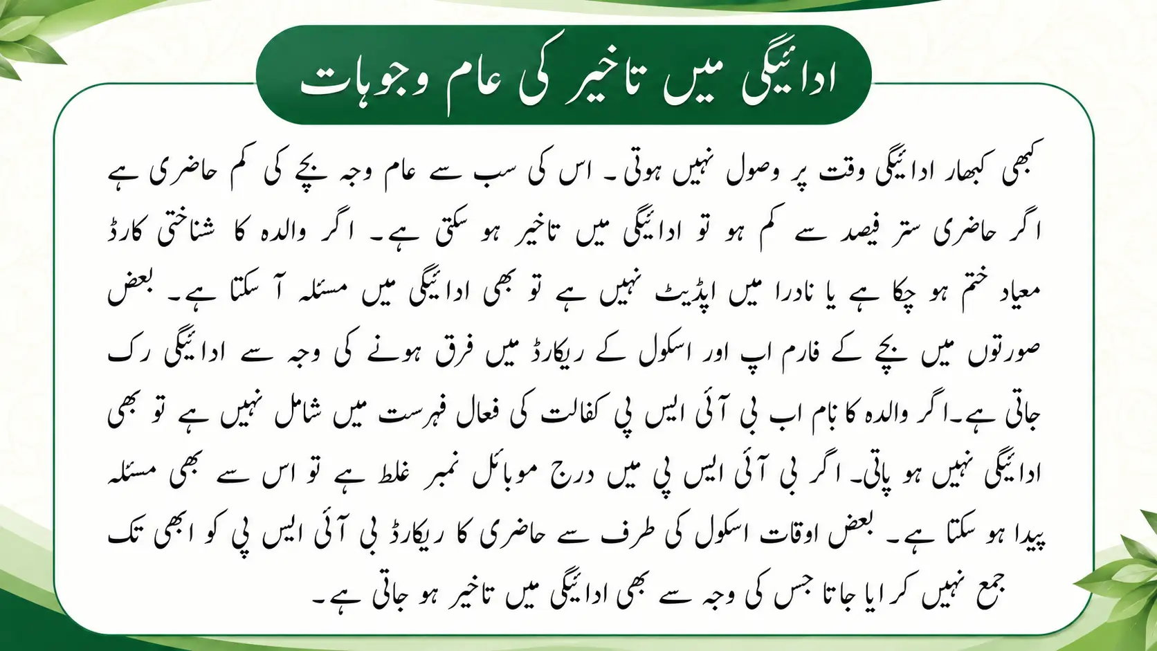 Common Reasons for Payment Delay in Benazir Taleemi Wazaif 2026